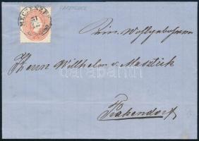 ~1861 5kr nagy festékfolttal távolsági levélen / with large paint spot on cover "MECZENZÉF" - "GÖLLNITZ"