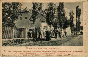 1901 Görcsöny, Római katolikus plébániaház. Az 1901. szeptember 14-18-ik napjaiban megtartott nagy hadgyakorlatok alkalmával Ő Királyi Fenségének a román trónörökös úrnak lakhelye (EK)