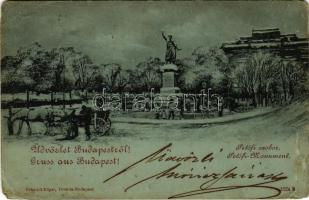 1901 Budapest V. Petőfi szobor este télen (Rb)