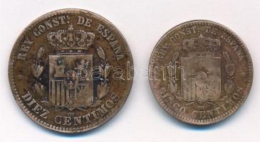 Spanyolország 1877OM 10c Cu "XII. Alfonz" + 1878OM 5c Cu "XII. Alfonz" T:3
Spai...