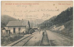 1904 Tiszolc, Tisovec; Fogaskerekű vasútállomás, hajtány. Kohn Albert kiadása / cog-wheel railway station, rail car (Rb)