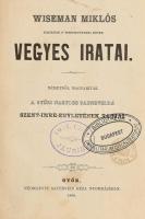 Wiseman Miklós vegyes iratai. Győr, 1868. Sauervein Géza. Kiadói vászonkötésben.