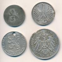 4 db vegyes külföldi sérült érme, közte Csehszlovákia 1948. 100K Ag "Függetlenség" + NSZK ...