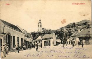 1911 Szilágysomlyó, Simleu Silvaniei; Fő tér, Nagy férfi szabó, Schupiter János és Verecz üzlete / main square, shops (EK)