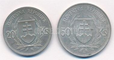 Szlovákia 1939. 20K Ag "Tiso" + 1944. 50K Ag "Függetlenség 5. évfordulója" T:2- ...