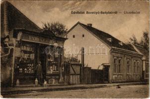 1919 Berettyószéplak, Bihar-Széplak, Széplak, Suplacu de Barcau; utca, Stern Jenő üzlete és saját kiadása / street view, publisher's shop (tűnyomok / pin marks)