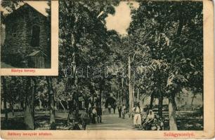 1911 Szilágysomlyó, Simleu Silvaniei; Báthory lovagvár sétatere, Bástya torony / castle promenade, park, tower (Rb)