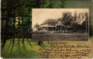 1901 Szatmárnémeti, Satu Mare; Városi kioszk. Szecessziós erdő keret, Reizer János kiadása / kiosk. Art Nouveau, litho forest (EK)