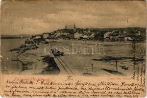 1901 Pozsony, Pressburg, Bratislava; rakpart, iparvasút. Kozics Ede kiadása / quay, industrial railway (EK)
