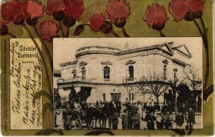 1901 Szatmárnémeti, Szatmár, Satu Mare; Színház. Szecessziós virágos művészlap, Reizer János kiadása / theatre. Art Nouveau, flowers, litho (EK)