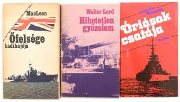 3 db II. világháborús hajós könyv: Ludovic Kennedy: Óriások csatája, Walter Lord: Hihetetlen győzelem, MacLean: Őfelsége hajója.