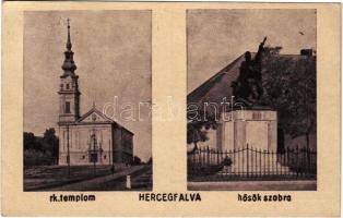 1943 Hercegfalva (Mezőfalva), Római katolikus templom, Hősök szobra, emlékmű (EK)