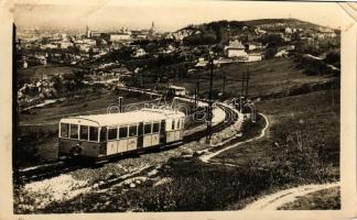 1950 Budapest XII. Svábhegy, Fogaskerekű villamos vasút, látkép a Budai hegyekről (EK)