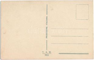 Olasz művészlap. Finoman erotikus hölgy szeles időben / Gently erotic lady with umbrella. Produzione...