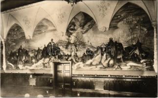 1930 Budapest V. Országház, Parlament, belső. Hunyadi János Magyarország első kormányzója. A nándorfehérvári győzelem. Udvary Géza falfestménye. Foto Sohár (fa)