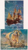 5 db MODERN 3D dimenziós motívum képeslap hajókkal / 5 modern dimensional (3D) motive postcards with...