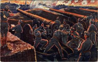 Artillerie-Kampf gegen die Belgrader Festung / WWI Austro-Hungarian K.u.K. military art postcard, artillery (EK)
