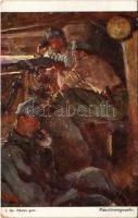 Maschinengewehr. Offizielle Karte für Rotes Kreuz, Kriegsfürsorgeamt, Kriegshilfsbüro Nr. 338. / WWI Austro-Hungarian K.u.K. military art postcard, machine gun s: J. Qu. Adams (EB)
