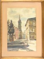 Somló Jenő (1894-): Városrészlet. Akvarell, papír, jelzett, üvegezett fakeretben, 42x28 cm