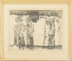 Csohány Kálmán (1925-1980): Bartók. Rézkarc, papír, jelzett. Üvegezett fakeretben, 29×39 cm