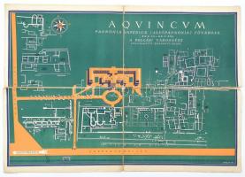 1943 Aquincum térképe és ismertető nyomtatványa 36x48 cm
