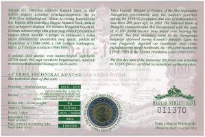 2002. 100Ft Ni-Cu-Zn "Kossuth" elsőnapi veret sorszámozott "011370" díszlapon T:...