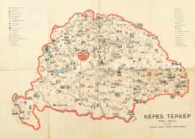 cca 1930-1940 Képes Nagy-Magyarország térkép, hajtva, kissé foltos, a hajtások mentén sérült, ragasztott, 69x49,5 cm