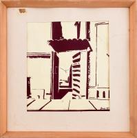 Bihari jelzéssel: Szentendrei kapu. Linómetszet, papír. Fa keretben. 28x25,5 cm