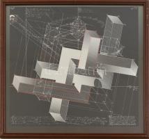 Jelzés nélkül: Geometria. Ofszet, papír, üvegezett fakeretben, 40×40 cm