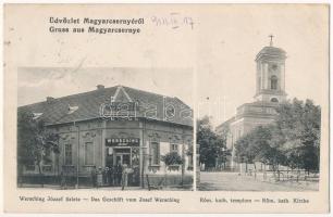 1914 Magyarcsernye, Magyar-Czernye, Nova Crnja; Római katolikus templom, Wersching József üzlete / Catholic church, shop of Wersching (fl)