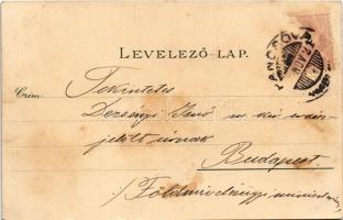 1899 (Vorläufer) Pancsova, Pancevo; kikötő, uszály. Kohn Samu kiadása / port, barge. Art Nouveau, fl...