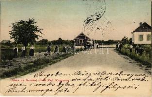 1905 Kölpény, Szávakölpény, Kupinovo; Skela na Savskoj obali Kod Kupinova / utca, lovaskocsi / street view, horse-drawn carriage (EK)