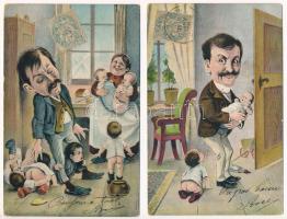 2 db RÉGI humoros képeslap: gyereknevelés / 2 pre-1910 humorous postcards: parenting