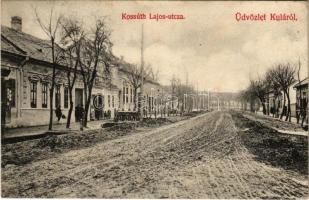 1906 Kula, Bács-Kula; Kossuth Lajos utca, üzlet. Czeisel Aladár kiadása / street view, shop (fa)