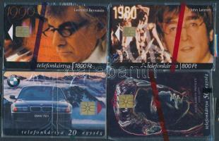 1997-2000 4 db különféle, bontatlan MATÁV telefonkártya (Leonard Bernstein, John Lennon, Elvis Presley, BMW)
