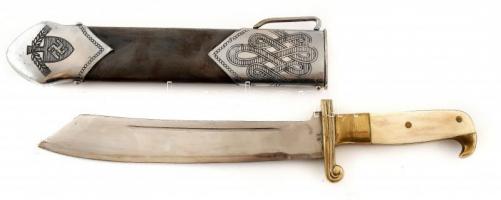 DAF Deutsche Arbeitsfront tőr. Jelzett, gravírozott. hüvellyel.csont markolattal / DAF German dagger with ebony handle and case 36 cm