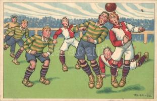 Humorous football match art postcard. LP 340/III. s: K. V.