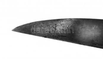 XIX. sz. Balkáni jatagán, réz-fa-fém markolattal, díszes pengével, kopott, jelzés nélkül, kopott, pe...