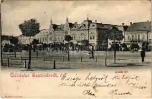 1905 Szatmárnémeti, Szatmár, Satu Mare; Deák tér, üzletek, piac. Hollósi felvétele / square, shops, market (EK)