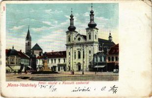 1905 Marosvásárhely, Targu Mures; Fő tér, Kossuth szobor, üzletek / main square, statue, shops (EK)