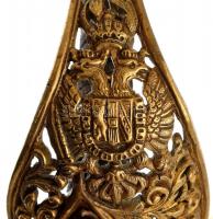 Osztrák-magyar tisztviselő szablya, M1889, jelzés nélkül, díszes réz-bőr markolattal, rajta kétfejű ...