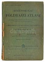 1905 Középiskolai földrajzi atlasz. Tervezte és rajzolta: Kogutowicz Manó. Tartalma: 44 fő- és 5 melléktérkép. Bp., Magyar Földrajzi Intézet Rt. Ötödik kiadás. Sérült kiadói egészvászon-kötésben, helyenként kissé sérült lapokkal.