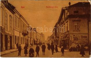1907 Eger, Széchenyi utca, üzletek, hirdetések a falon. 307. Özv. Gyöngyi Sománé kiadása (EB)
