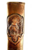 Antik vadásztőr. Réz keresztvas, hüvely, figurális díszítéssel, csont markolattal. 36 cm / Antique h...