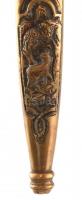 Antik vadásztőr. Réz keresztvas, hüvely, figurális díszítéssel, csont markolattal. 36 cm / Antique h...