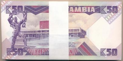 Zambia 1986-1988. 50K (100x) kötegelővel, sorszámkövetők T:I,I- Zambia 1986-1988. 50 Kwacha (100x) i...
