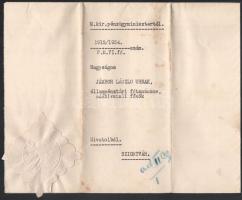 1934 Imrédy Béla (1891-1946) pénzügyminiszter, majd miniszterelnök aláírása egy állampénztári igazga...