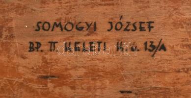 Somogyi József (1916-1993) : Medve a fán. Terrakotta, fa talapzaton, Jelzett, Sérült. 30 cm