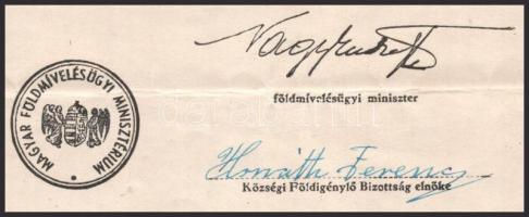 1945 Az Ideiglenes Nemzeti Kormány nagybirtokrendszer megszüntetéséről szóló rendelete alapján kiado...