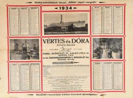 1934 Vértes és Dóra Reszelőgyár 1934-es naptára, hajtott, szakadt, Bp., Brust-ny., 63x47 cm